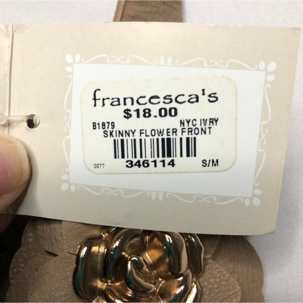 Francescas Womens Brown Belt LOT 2: Woven Oval Buckle, Skinny Flower Front S/M - Picture 8 of 8